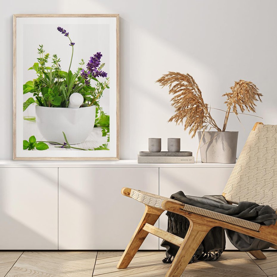 Plakat w ramie 40x50 - Kwiaty i zioła w restauracji - kwiaty, zioła - rama drewno