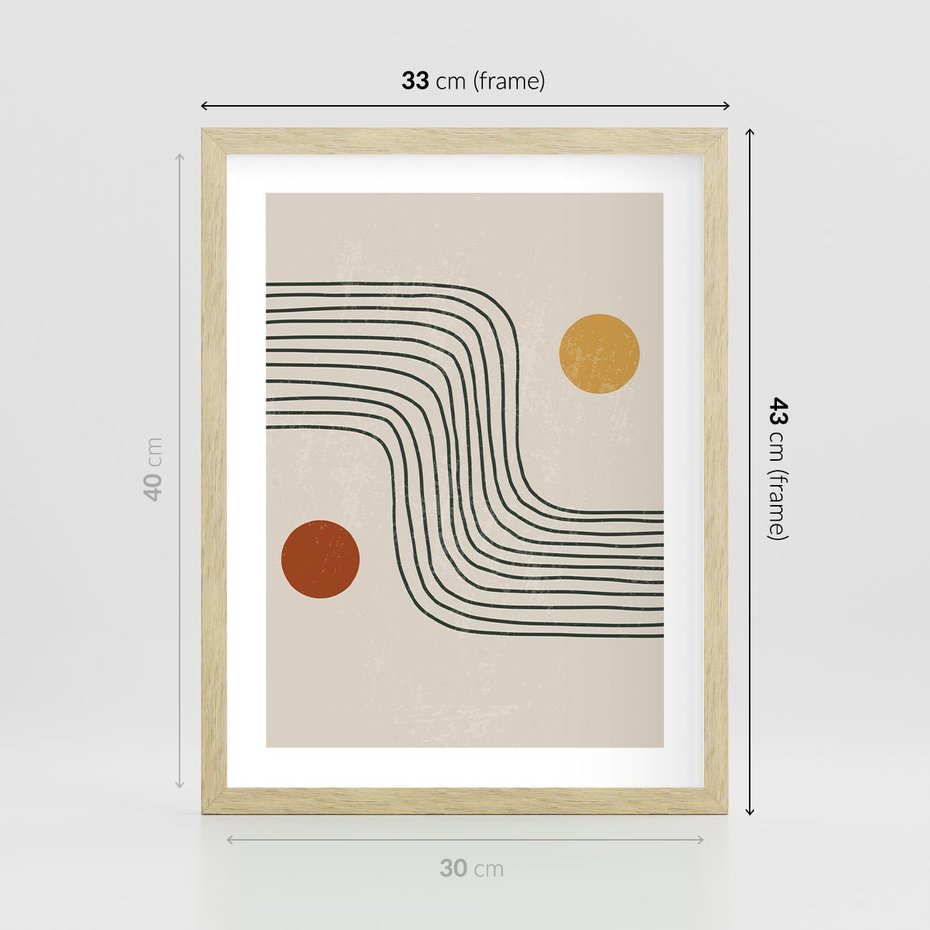 Plakat w ramie 30x40 - Czysta Refleksja - abstrakcyjna sztuka, boho kształty - rama drewno