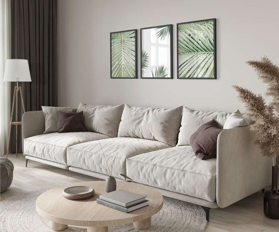 Zestaw obrazy w ramie 50x70 galeria - Liście, palma, tropikalne - rama czarna