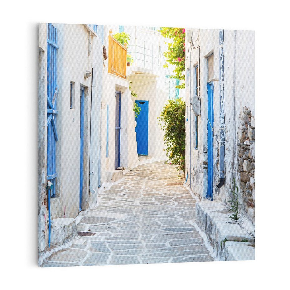 Obraz na płótnie 70x70 - Urok greckiej uliczki - Grecja, wyspa