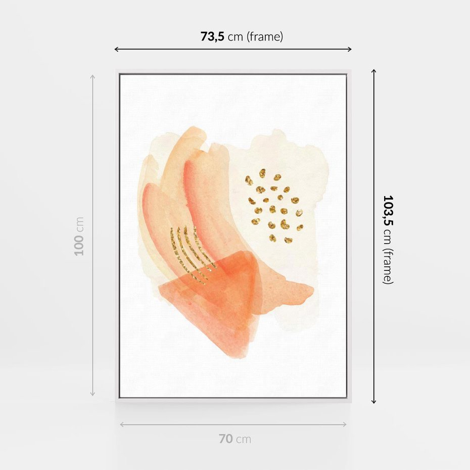 Obraz w ramie 70x100 - Rozkwitające Odbicia Form - abstrakcyjne akwarelowe plamy, minimalizm - rama biała