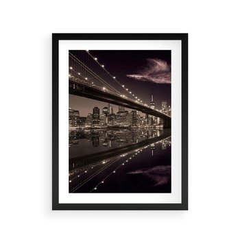 Plakat w ramie 50x70 - Most na nocnym horyzoncie - most, noc - rama czarna