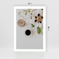 Plakat bez ramy 21x30 - Bukiet Kwiatów i Kawa na Stole - fotografia, na stole bukiet