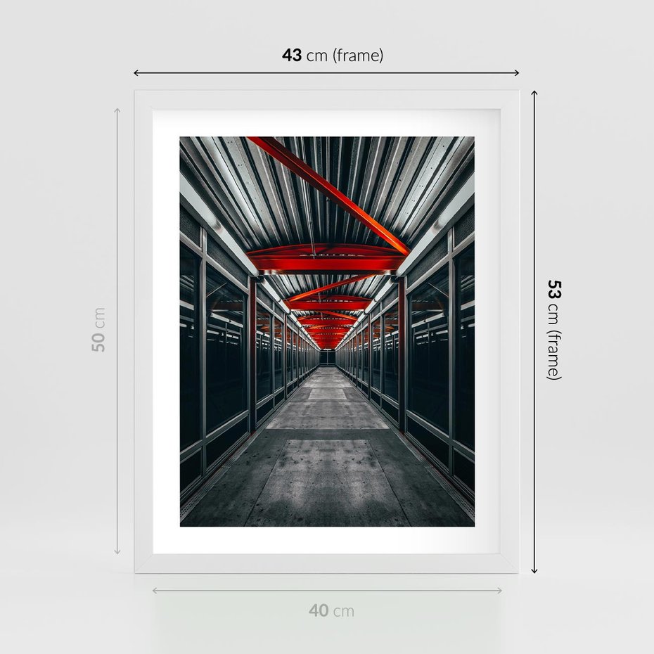 Plakat w ramie 40x50 - Nieskończoność Przestrzeni - korytarz, perspektywa - rama biała