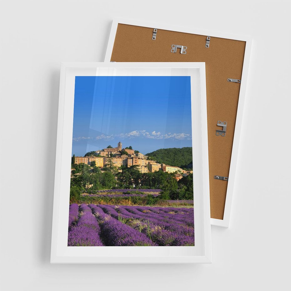 Plakat w ramie 50x70 - Prowansalska Aura - lawenda, Prowansja - rama biała