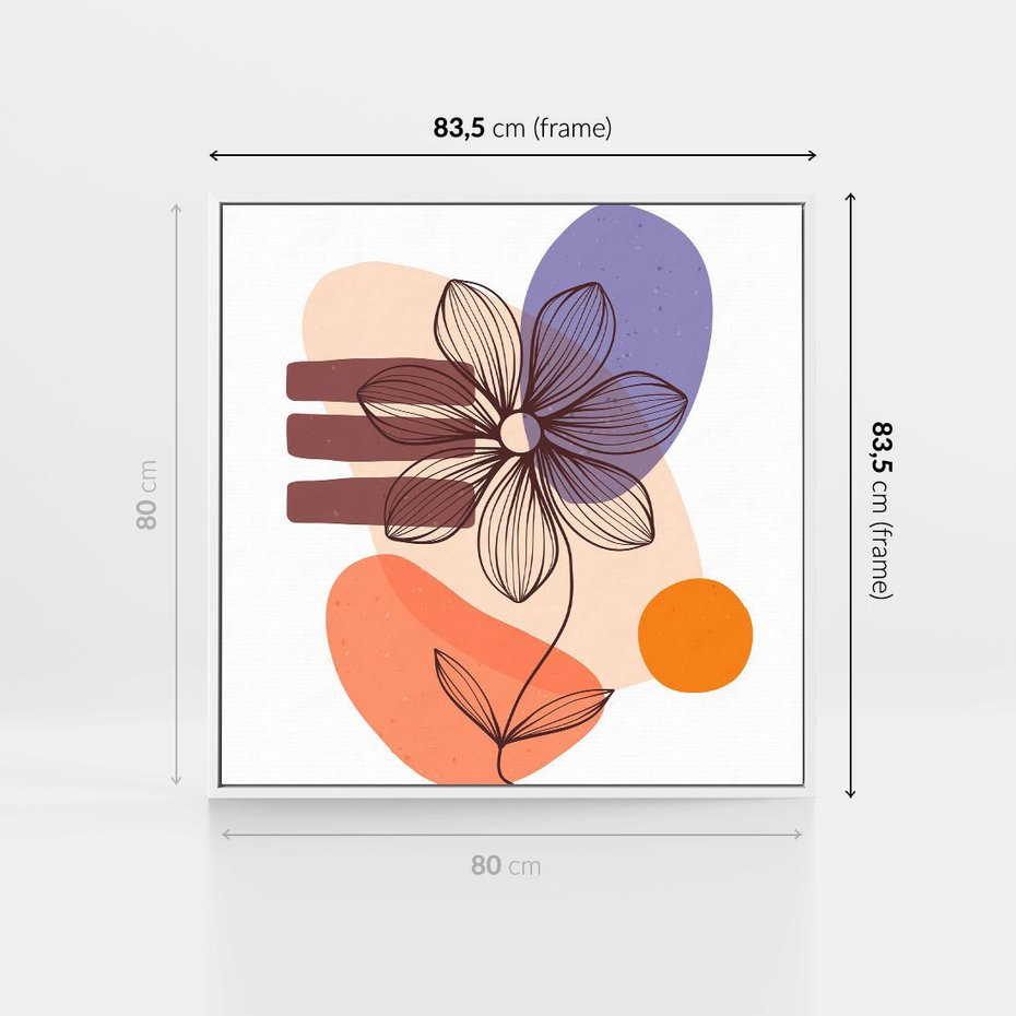 Obraz w ramie 80x80 - Migocące Odbicia Kwiatów - abstrakcyjna sztuka, plamy - rama biała
