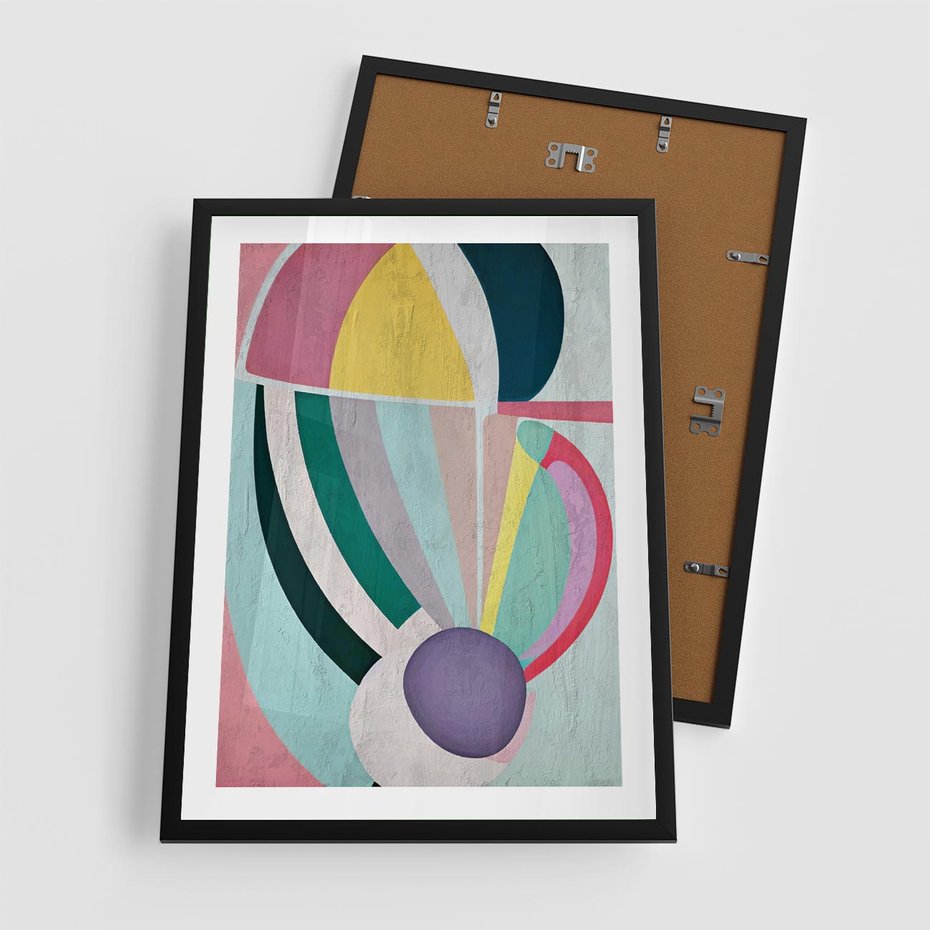 Plakat w ramie 50x70 - Podróżne Echa Przestrzeni - abstrakcyjne dziwne kształty, olejny obraz - rama czarna