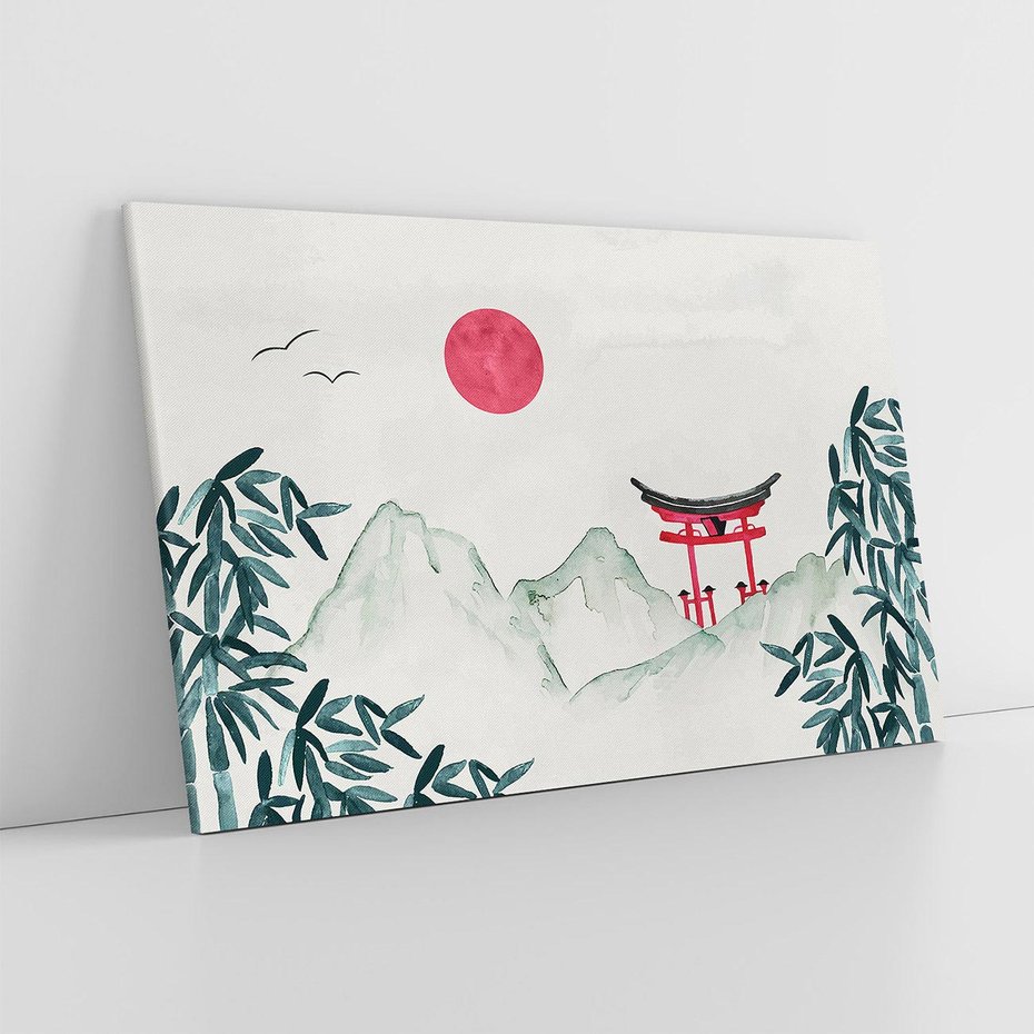 Obraz na płótnie 100x70 - Słońce nad Górami - japoński krajobraz, góry