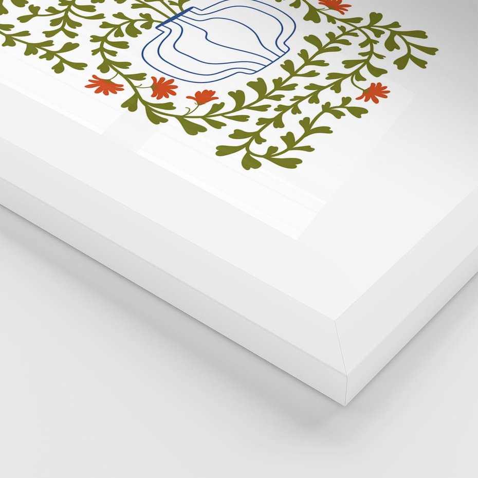 Plakat w ramie 30x40 - Wewnętrzne Fale - kwiaty w wazonie, minimalizm - rama biała