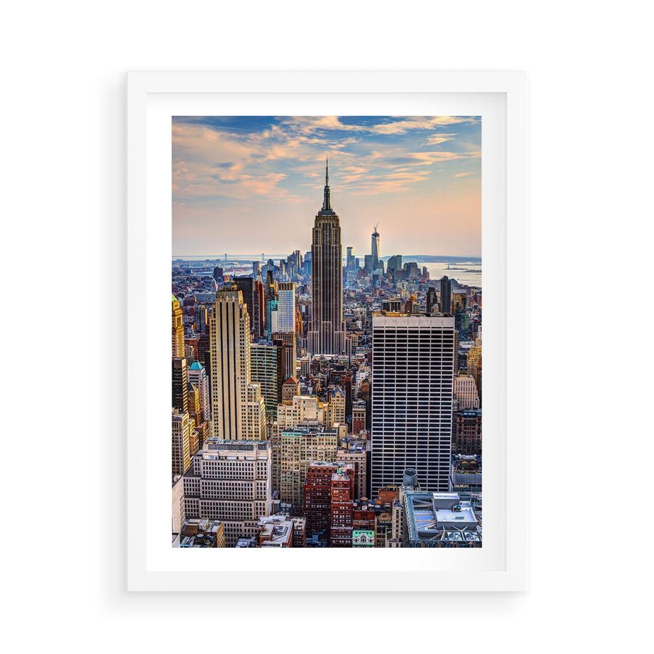 Plakat w ramie 50x70 - Manhattan - Wieżowce Nowego Jorku - Manhattan, Nowy Jork - rama biała