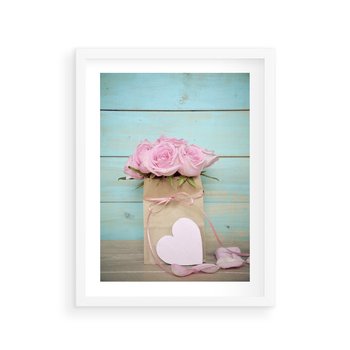 Plakat w ramie 50x70 - Uczucie W Pełnym Rozkwicie - kwiaty, romantyczne - rama biała