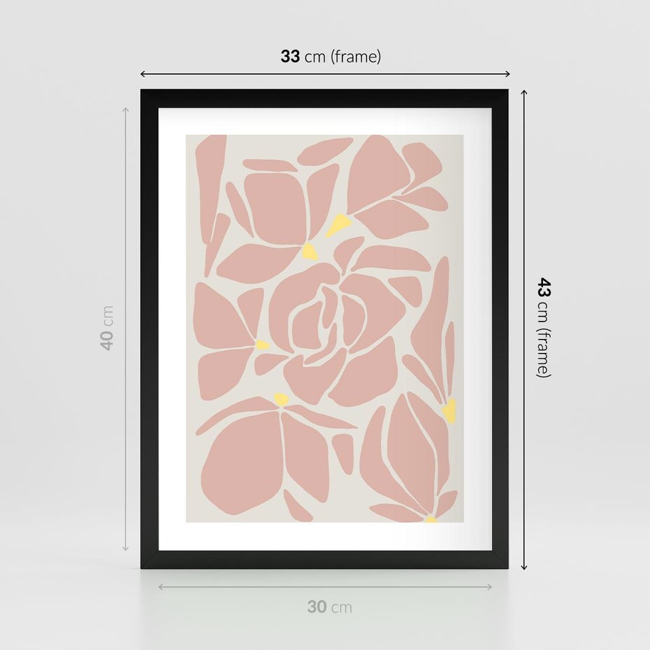 Plakat w ramie 30x40 - Rozplątane Akwarelowe Formy - abstrakcyjne boho kwiaty, kompozycja - rama czarna