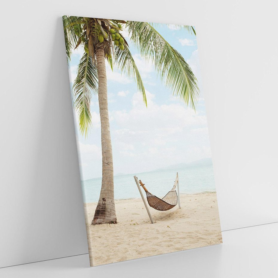 Obraz na płótnie 50x70 - Relaks na plaży - palma, hamak
