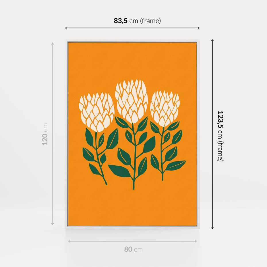 Obraz w ramie 80x120 - Kolorowe Impresje - abstrakcyjna kwiatowa kompozycja, żółte mocne tło - rama biała