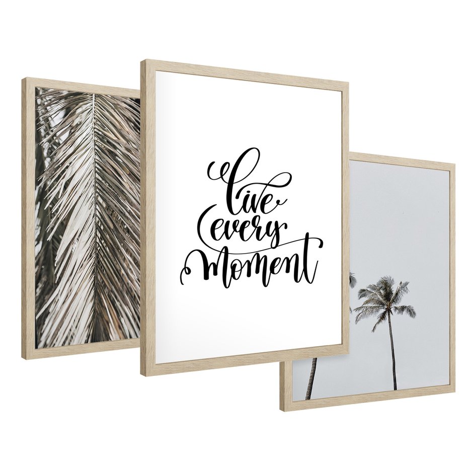 Zestaw obrazy w ramie 40x50 galeria - Pozytywny, cytat, palmy, wakacje - rama drewno