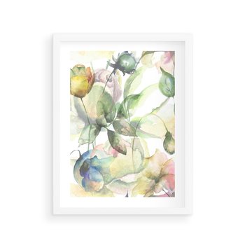 Plakat w ramie 50x70 - Delikatne Kolory - akwarelowe, kwiaty - rama biała
