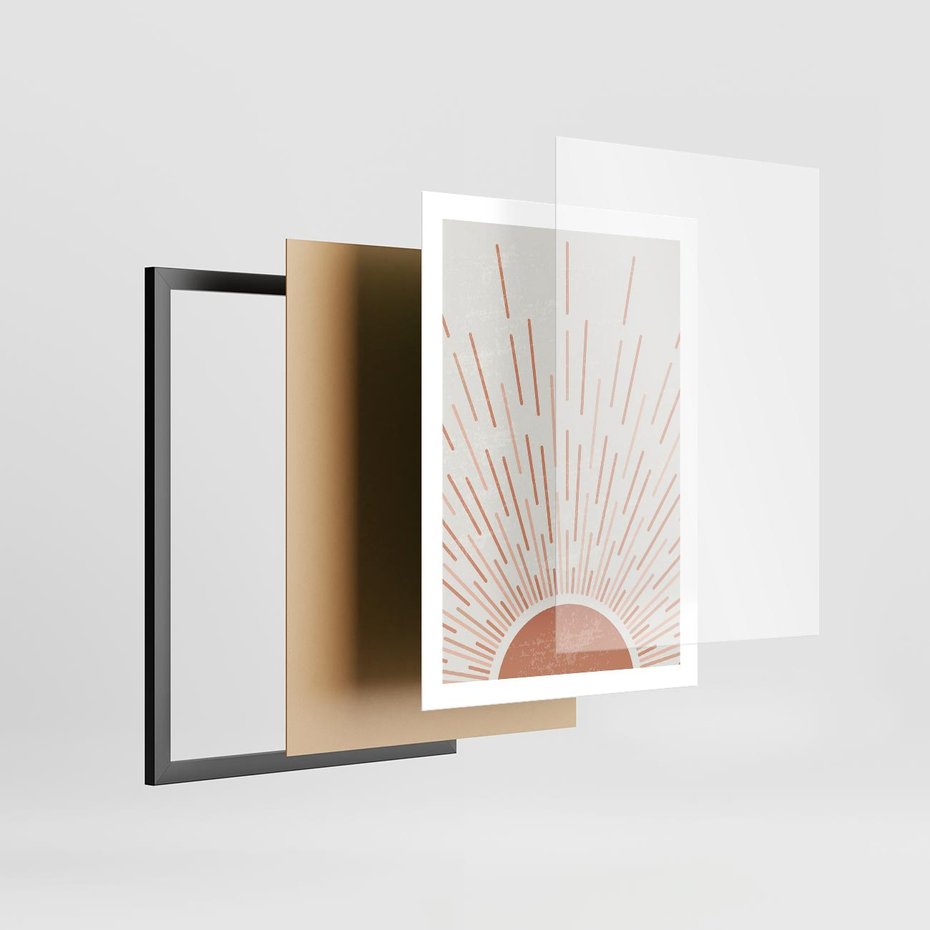 Plakat w ramie 50x70 - Słońce w Stylu Boho - słońce, grafika boho - rama czarna