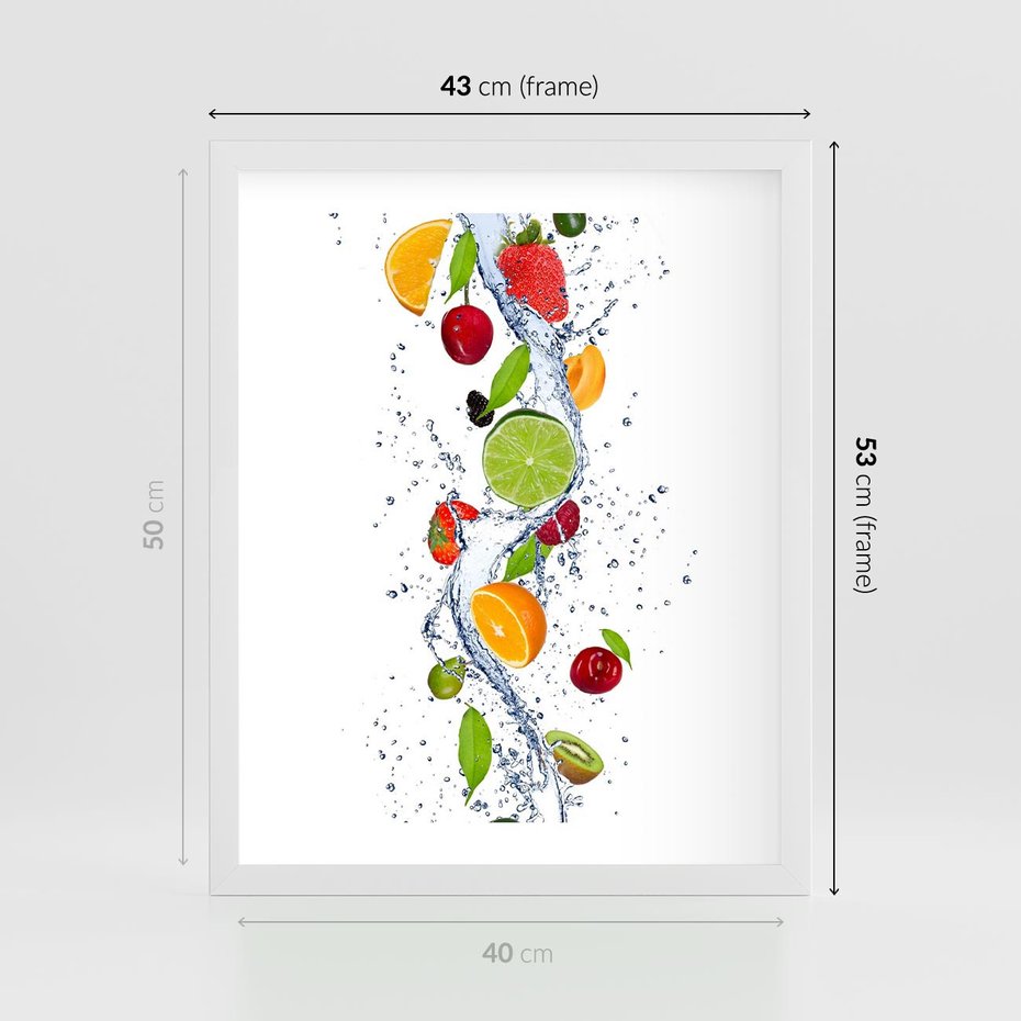 Plakat w ramie 40x50 - Kulinarne Inspiracje - owoce, woda - rama biała