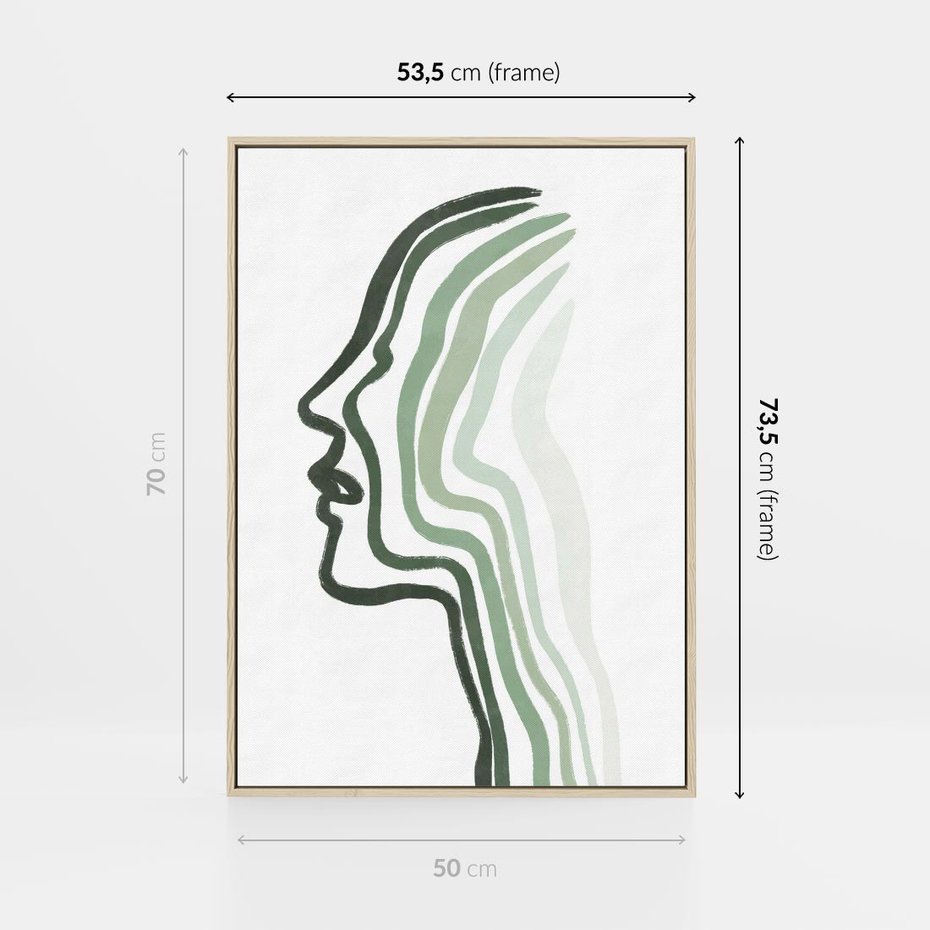 Obraz w ramie 50x70 - Zielony Profil - abstrakcja, zielony portret z profilu - rama drewno