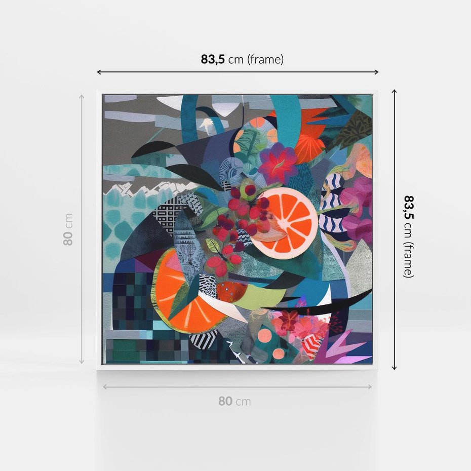 Obraz w ramie 80x80 - Migocące Widoki Harmonii - abstrakcyjny obraz, jak picasso - rama biała