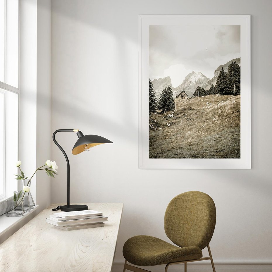 Plakat bez ramy 30x40 - Krajobraz Sepii: Domek w Górach - domek w górach, góry