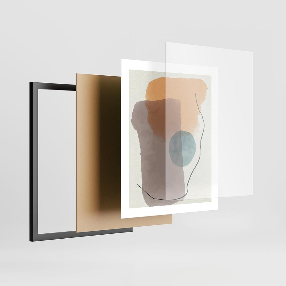 Plakat w ramie 40x50 - Rozkwitająca Akwarelowa Inspiracja - geometryczne elementy, stonowane ziemiste kolory - rama czarna