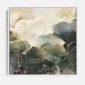 Obraz w ramie 80x80 - Natura w Złotym Odcieniu - złote elementy, liście miłorzębu japońskiego - rama biała