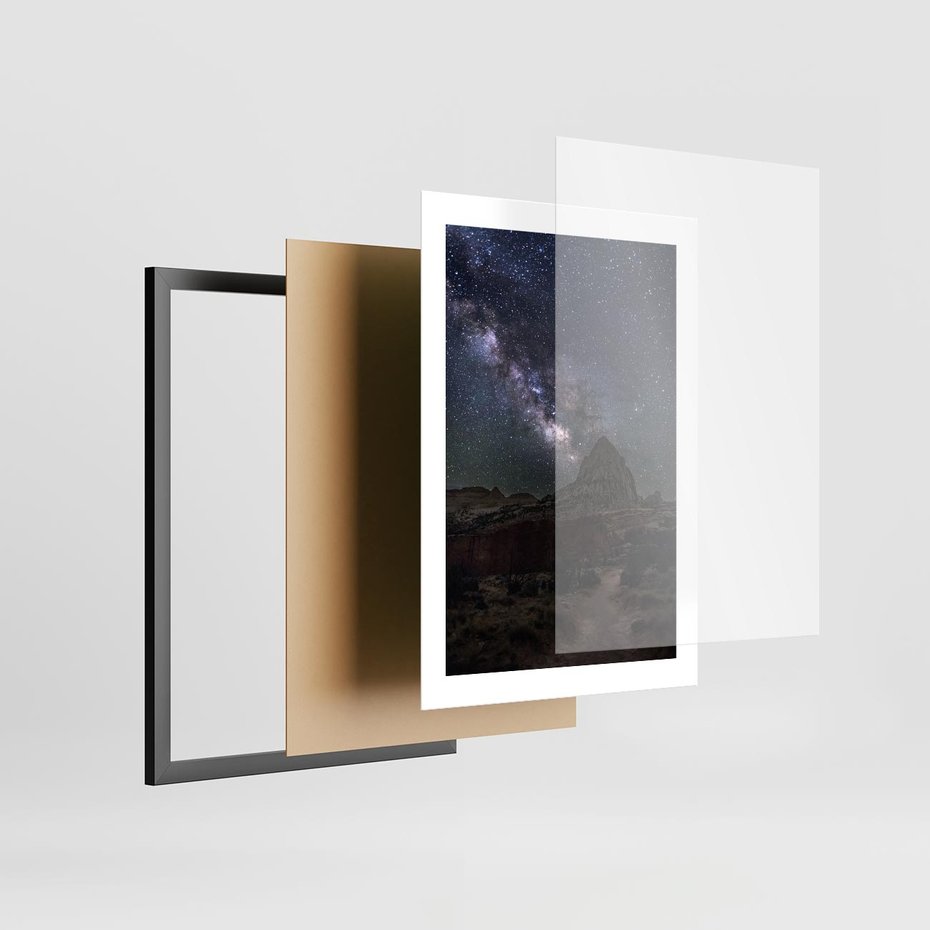 Plakat w ramie 30x40 - Gwiaździsta Noc na Pustyni - noc na pustyni, gwiździste niebo - rama czarna