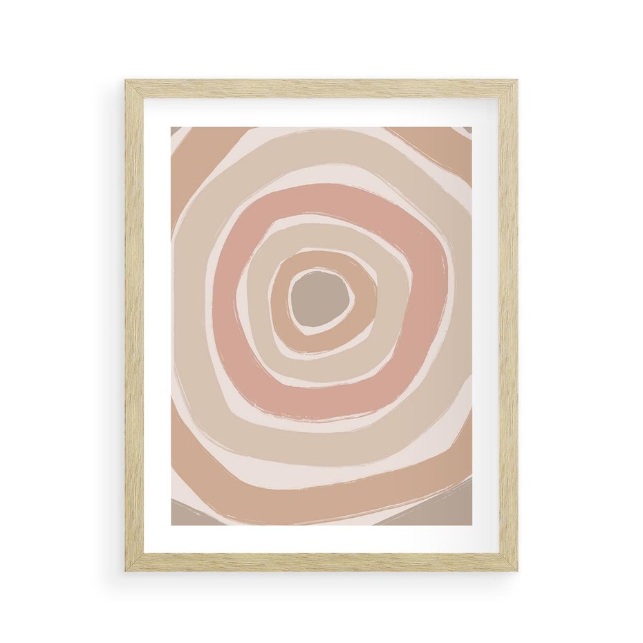 Plakat w ramie 40x50 - Roztopione Granice - abstakcyjne koła, delikatne odcienie beżu - rama drewno