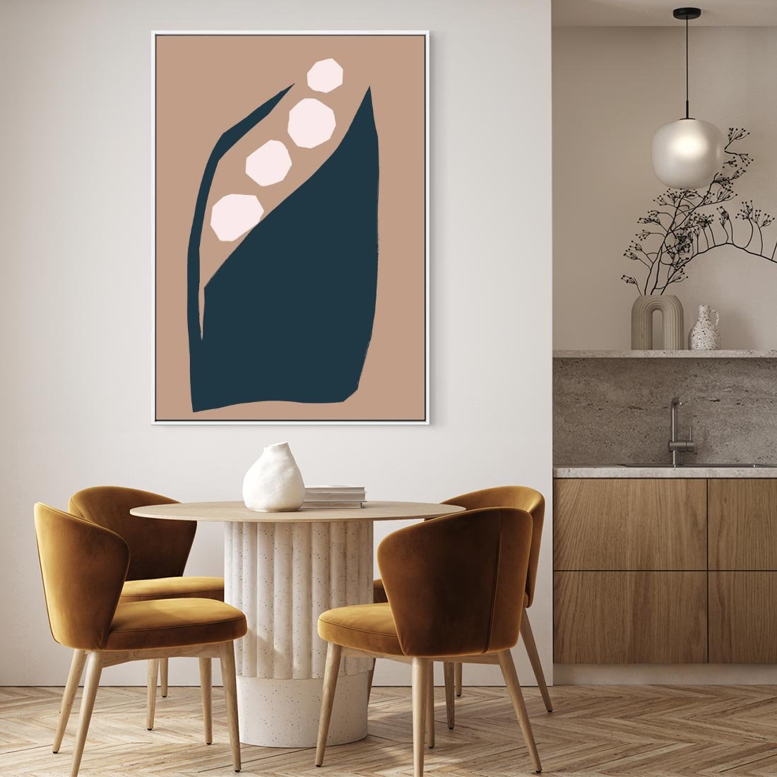 Obraz w ramie 70x100 - Wnętrza Boho Serca - abstrakcyjny obraz, plakat - rama biała