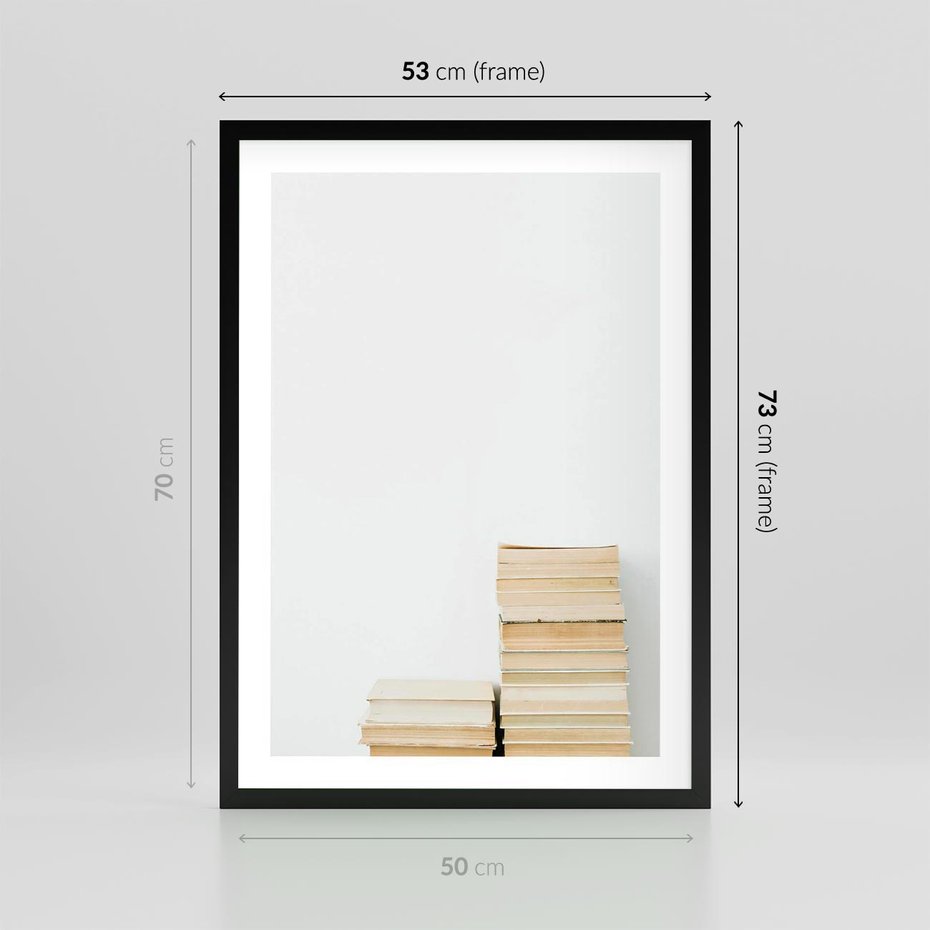 Plakat w ramie 50x70 - Stos Zakurzonych Opowieści - stos książek, ksiązki na stosie - rama czarna