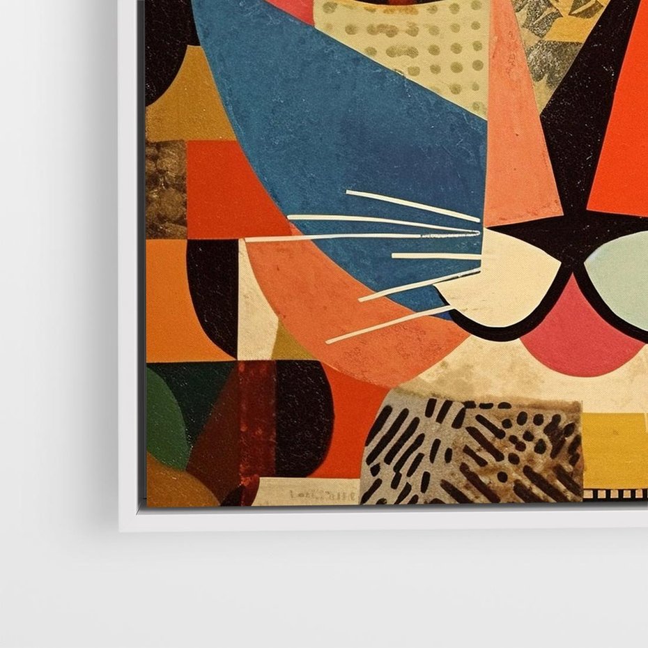 Obraz w ramie 50x50 - Impresje Nieznanych Odniesień - abstrakcyjny obraz olejny, kot - rama biała