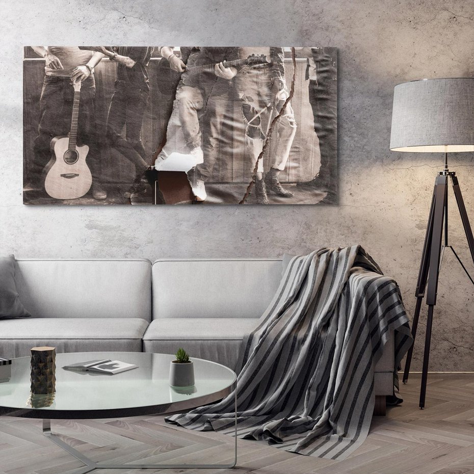 Obraz na płótnie 140x70 - Dźwięki Minionej Ery - postarzona fotografia retro, podarta fotografia