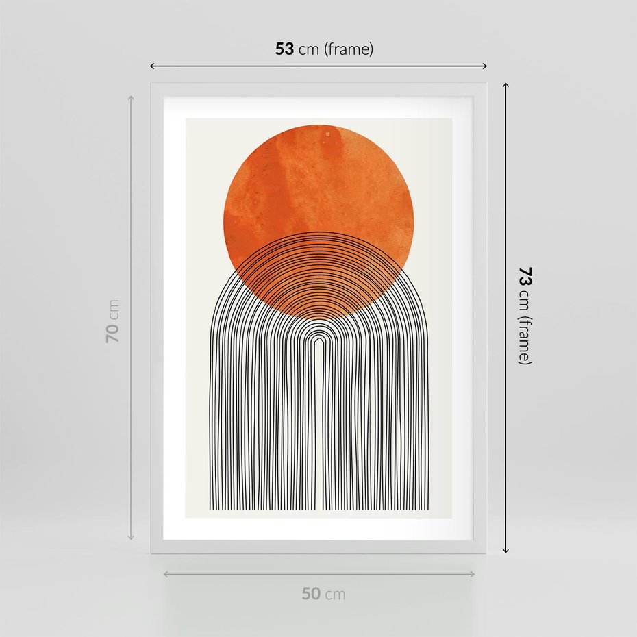 Plakat w ramie 50x70 - Abstrakcyjne Pulsacje - koło, boho styl - rama biała