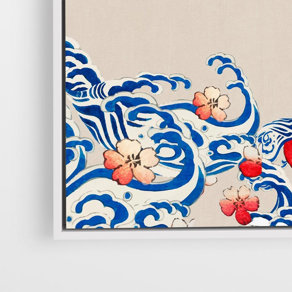 Obraz w ramie 50x50 - Japońska Harmonia: Falujące Kwiaty - japonia, orientalne kwiaty wiśni - rama biała