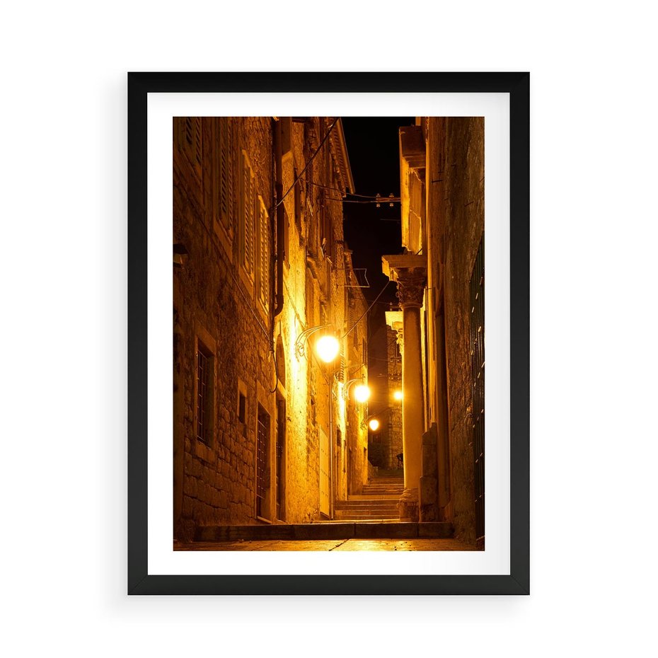 Plakat w ramie 50x70 - Miasto Pod Gwieździstym Niebem - uliczka, perspektywa - rama czarna