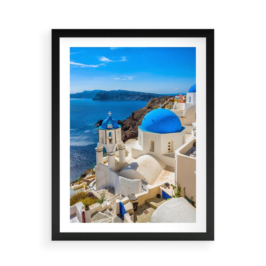 Plakat w ramie 50x70 - Urokliwy widok na Santorini - Santorini, widok - rama czarna