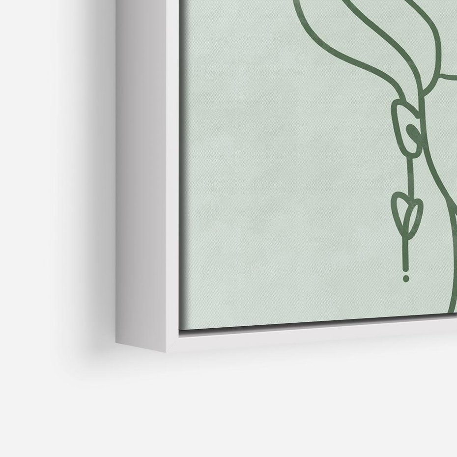 Obraz w ramie 50x50 - Spokojne Objęcia Natury - abstrakcja, zielony szkic - rama biała