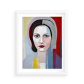 Plakat w ramie 40x50 - Kolorowe Granice Form - abstrakcyjny obraz olejny, portret twarzy kobiety - rama biała