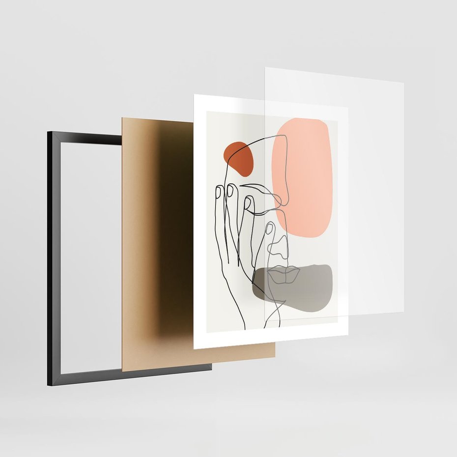 Plakat w ramie 40x50 - Ekspresja Kolorów: Szkic - one line szkic twarzy, kolorowe plamy - rama czarna