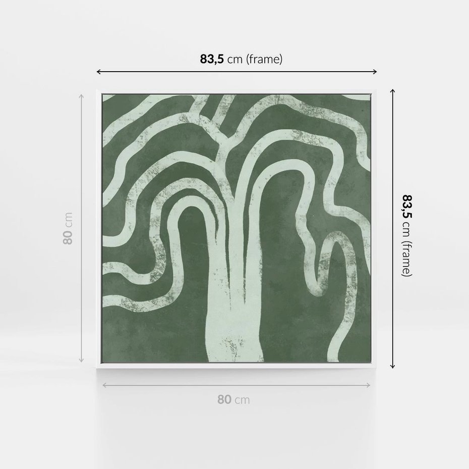 Obraz w ramie 80x80 - Inspirujące Zawiłości Zieleni - abstrakcyjny kształt, zielony plakat - rama biała