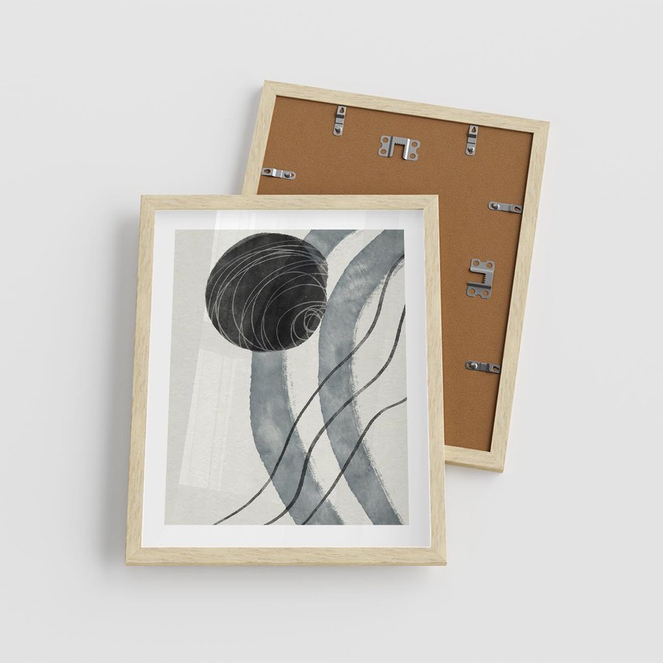 Plakat w ramie 40x50 - Abstrakcyjne Kształty w Szarościach - abstrakcja, akwarelowe plamy - rama drewno