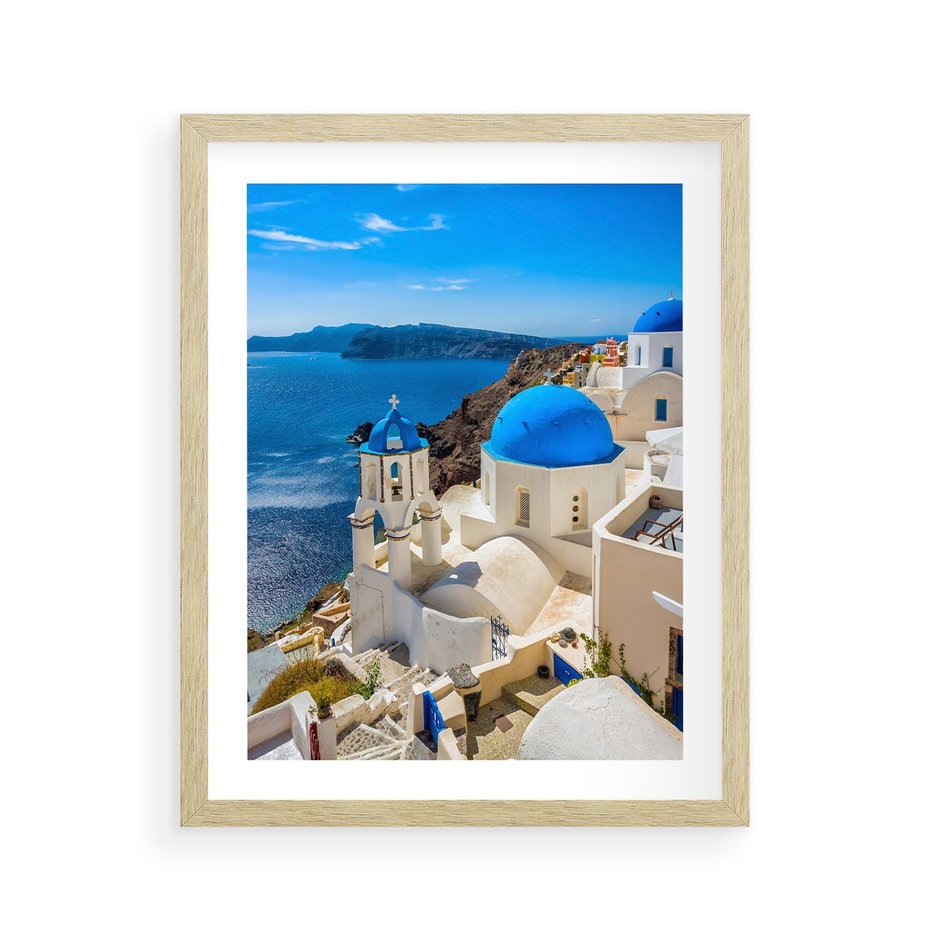 Plakat w ramie 40x50 - Urokliwy widok na Santorini - Santorini, widok - rama drewno