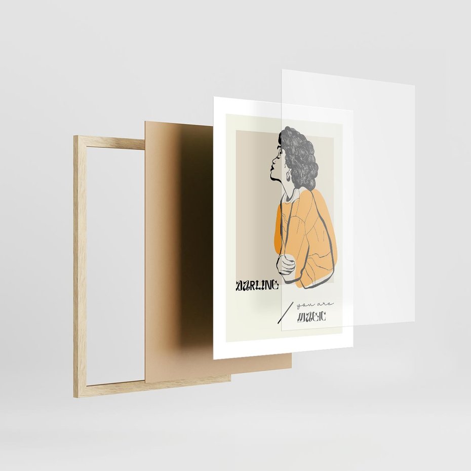 Plakat w ramie 30x40 - Siła Kobiety: Plakat ze Szkicem - kobieca grafika, plakat - rama drewno