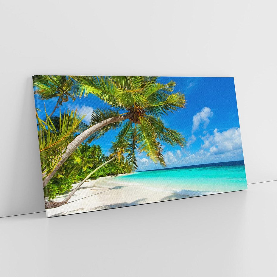 Obraz na płótnie 140x70 - Raj na Malediwach: Plaża, Morze i Palmy - Malediwy, plaża