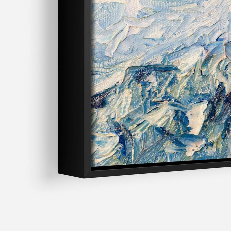 Obraz w ramie 50x50 - Majestat Błękitnych Szczytów - olejny obraz, górski pejzaż - rama czarna