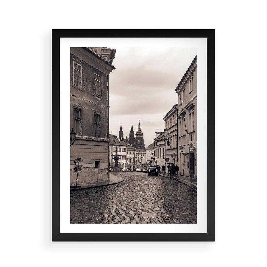 Plakat w ramie 50x70 - Przygoda Na Horyzoncie - uliczka, perspektywa - rama czarna