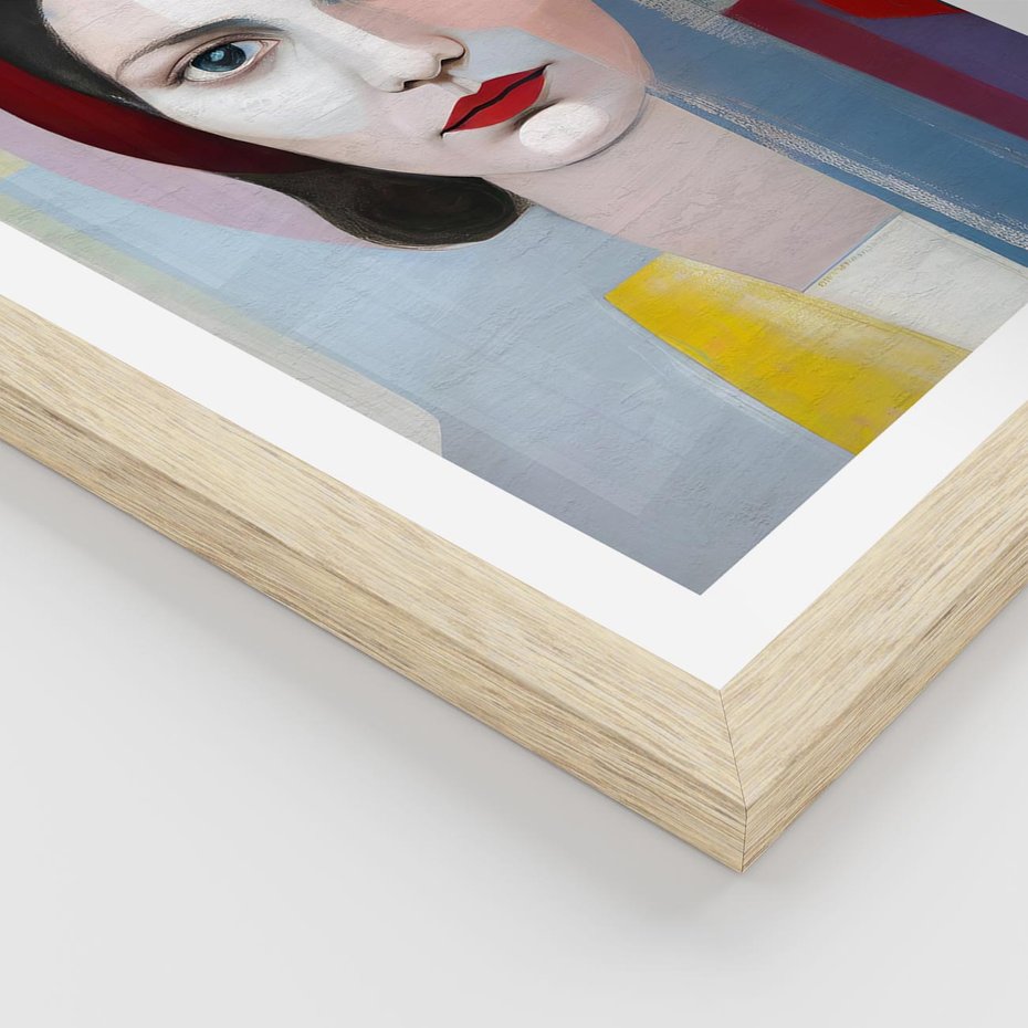 Plakat w ramie 40x50 - Kolorowe Granice Form - abstrakcyjny obraz olejny, portret twarzy kobiety - rama drewno