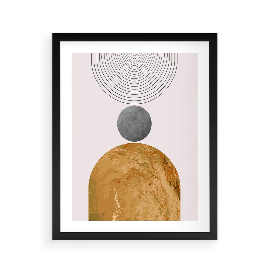 Plakat w ramie 40x50 - Złote Półkole w Sztuce Geometrii - grafika, złote półkole - rama czarna