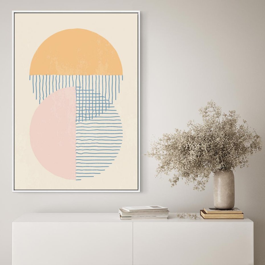 Obraz w ramie 80x120 - Migotliwe Wzory - geometryczne kształty, koła - rama biała